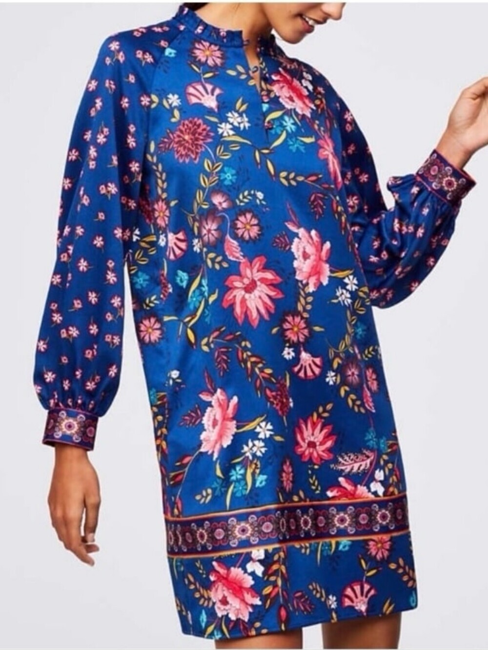 LOFT Blue Floral Midi Dress
